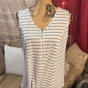 Chic Striped V-Neck Tank Top with Zipper